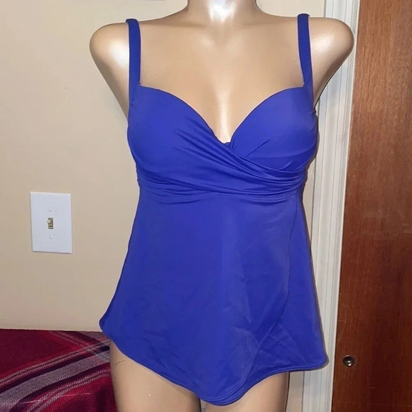 soma women’s tankini 34C medium bathing suit top swim blue underwire support - Picture 2 of 9